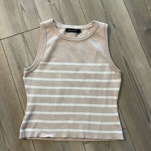 Merokeety Beige and White Striped Tank Top